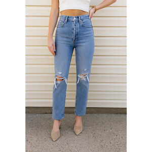 AGOLDE Riley High Rise Straight Leg Jeans 26 Light Wash Distressed Denim